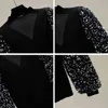 Broderi Sequins Stickat För Kvinnor Retro Lantern Sleeve Sweater Slim-Fit Stand Collar Knitwear Kvinna All-Match 210428