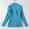Senhoras de cor sólida de temperamento casual ternos primavera e outono slim céu azul jaqueta feminina calças de escritório 210527