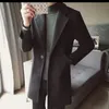 Trench da uomo 2021 Autunno Inverno Cappotto di lana slim fit coreano Cappotto lungo misto cashmere maschile Capispalla giacca nera marrone S-3XL