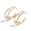 Trendy Semplice colore oro doppio cerchio cerchio orecchini per le donne ragazza minimalista perla rotonda orecchini in metallo partito 2021