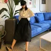Siyah Özlü Stil Prniting Yüksek Elastik Bel Yarım-Vücut Balo Uzun Etek Kadın Moda Gelgit İlkbahar Yaz 210421
