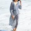 Leopard Chiffon Beach Cover Up Tuniker för lång kaftan bikini robe de plage sarong baddräktskåpa # q963 210420