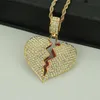 Pendant Necklaces Solid Broken Heart Lced Out Necklace Charm For Men Women Gold Silver Color Twist Chain Zircon Hip Hop Jewelry