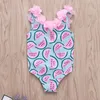 Malapina Maluch Dziewczyny Jednoczęściowy Swimsuit Zestaw Dzieci Akwarela Kwiatowy Print Off-Ramię Kids Swimwear Summer Beach Odzież