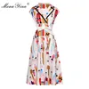 Fashion Designer Runway dress Spring Summer Women Dress V-neck Cartoon Print Lace-Up Dresses 210524