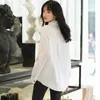 Elegant Open Line Pocket Blouse Women's Spring Skew Collor Single Breasted Long Sleeve Loose Shirt 5B628 210427