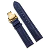 Butterfly Schnalle Uhrenband 12mm 14mm 15 mm 16 mm 18 mm 19mm 20mm 22 mm 24 mm Blau Leder Uhrenbänder mit goldenem Edelstahlband F285Q