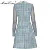 Mode Designer Dress Spring Women's Dress Mesh Långärmad Plaid England Style Eleganta Klänningar 210524