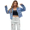 Kurtki damskie Moda Denim Slim Kobiety Płaszcz Przycisk Lapel Osobowość Frayed Tassel Hem Solid Blue Casual Ladies Denmi Jacket Streetwear