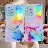 Estuches de mármol de acuarela láser para Samsung S21 Plus S21 FE A52 A72 A32 A12 5G A82 A22 Bumper Soft TPU Clear Phone Cover