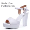 Chaussures habillées bloc talon blanc mariage femmes pompes plate-forme talons hauts avec bride à la cheville dames bureau fête danse chaussure 2021