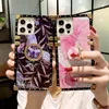 Luxury Brand Square Rose Flower Butterfly Glitter Fodral för iPhone 13 12 Mini 11 Pro Max 6s 7 8 Plus X Fashion Blue Ray Diamond Ring Holder Silikon Skal