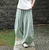 Coton lin Bloomers jambe large pantalon Vintage pleine longueur mode élégant pantalon solide taille élastique printemps automne 5XL 220311
