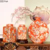 Vaser vintage orange gul keramisk blomma vas vardagsrum skrivbord prydnad kreativ mönster lindring simulering