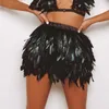 Goth Real Feather 2 Piece Outfits Kvinnor Sexig Cardigan Crop Top Fluffy Black Kjolar Två Piece Set Party Clubwear Matching Sets X0709