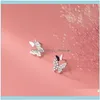 Stud Jewelrystud Aifenao 925 Sterling Sier Simple Zircon Butterfly Earrings For Women Jewelry Trendy Tiny Ear Studs Girl Gift Wholesale Drop