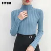 Koreańska wersja Turtleneck Sweter damski czarny jesień i zima miękki woskowy szczupły rozciąganie ciepłe pulower 210914
