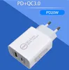 20W PD Type-C QC3.0 USB Fast Charger Phone US EU AU Plug Adaptor Wall Chargers For iPhone 12 Pro Samsung Oneplus HTC Xiaomi AFC FCP