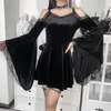Casual Dresses Herbst Gothic ästhetisch sexy frau V-ausschnitt hohe Taille Spaghetti Strap Kleid Goth y2k spitze flaume sleeve a line kleidung