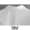 TRAF Femmes Mode avec volants Blouses Vintage Manches longues Bouton-up Chemises féminines Blusas Chic Tops 210719