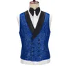 Sparkly Blue Groom Tuxedos Peak Lapel Men's Wedding Tuxedo Fashion Mens Jacket Blazer Men Prom Dinner Darty Suit (Veste + Pantalon + Cravate)