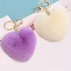 Plush Heart-Shaped Mobile Phone Chain Soft Artificial Rex Rabbit Hair Ball Car Key Ring Ladies Bag Pendant Jewelry