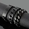 Lien, chaîne hommes en acier inoxydable noir grand bracelet cubain lien lourd cadeau de Noël bijoux pour amis / père / mari