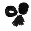 Unisex tjockt vinter beanie hatt halsduk handskar sätta kvinnor män varm plysch stickad keps pekskärm handske kit för kvinnlig