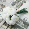 YO CHO Artificial Flower 10 Heads Silk Rose Bouquet Imitation Fake Flowers Home Garden Wedding Table Decor Burgundy Faux Floral Y0728