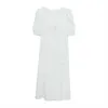 Elegante slanke massieve witte jurk vintage zomer boho korte bubble mouw vrouwelijke split feestjurken vestidos 210608