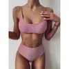 Hög midja bikini kvinnor baddräkt push up set crop swimwear kvinnlig två bit baddräkt väst Biquini 210621