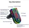 LED Backlit Car Transmissor Bluetooth 5.0 MP3 Áudio TF / U Disco Player Handsfree Kit Adaptador PD Tipo-C Rápido Corte