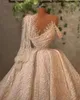Vestidos de novia de encaje de talla grande árabe 2022 vestidos de novia con cuentas de manga larga de cristal de un hombro con lentejuelas vestidos de novia WJY591