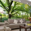 Fresco Sunshine Forest Alberi Bellissimo Paesaggio Parete Personalizzato Grande murale Sfondo verde Papel de Parede Para Quarto