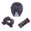 3Pcs/Lot Solid Faux Cashmere Baby Turban Hats Elastic Bowknot Headband Rabbit Bunny Ear Hair Scrunchies Bands Fashion Headwraps