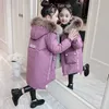 -30 degrees Girl clothing Winter warm hooded jacket cotton-padded Long clothes children thicken parka overcoat faux fur coat 211203