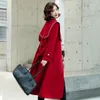 Women's Wool & Blends Big Red Tweed Coat Long Navy Collar In Autumn And Winter Phyl22