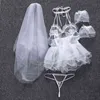 NXY Sexy Setwomen Sexy Bride Cosplay Bielizna Halter Przegląda koronki Corset Bustier Tutu Spódnica z Weddols Veil Babydoll Nightwear 1127