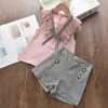 Ayı Lider Yaz Bebek Kız Giysileri Takım Toddler Kız Giysileri Bebek Kız Kıyafet İşlemeli T-Shirt Üstler Şort Pantolon 2 PCS Set