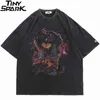 Hip Hop Oversize T-shirt lavé Streetwear Harajuku Ripped Graphic T-shirt imprimé Hommes Printemps Été T-shirt à manches courtes 210409