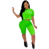 Tuta da donna Summer T Set a due pezzi Casual Neon manica corta Crop Top T-Shirt Biker Pants Suit Set Outfit Sportwear Joggers Y0702