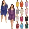 Robes de plage et tuniques tricotées au crochet de grande taille jaune évider maillot de bain couvrir col en V irrégulier vêtements de plage rouge 14 couleurs 210319