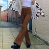 Vintage Basic Brown Y2K Denim Jeans Mulheres Streetwear Harajuku Estique Flare Calças Calças Calças Moda Cuteandpsycho Y211115