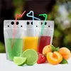 Bolsas para bebidas transparentes, sacos para beber suco, zíper fosco, pacote de smoothies de plástico com canudo