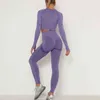 Seamless Women Gym Set Long Sleeve Top Belly Control High Waist Sport Leggings Gym Clothes Girls Tracksuit Sport Suit Sportwear 211116