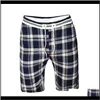 Spodenki Odzież Odzież Drop Dostawa 2021 Mężczyzna Letni Casual Bawełna i Pięć Pants Slim Linen Beach Plaid Print Pant 6Bdex