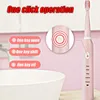 5 Modes Electric Toothbrush Mute Soft Sonic USB Rechargeable Waterproof Tooth Cleaner With 4 Brushes - white & pink