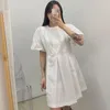 Women Black Korea Chic Puff Sleeve Loose Casual Ladies Summer Product Pleated Dress Trendy Clothing Vestido 16W832 210510