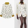 Za Animal Print Retro Shirt Kvinnor Långärmad Loose Oregular Top Kvinna Fashion Front Button Monterade Vit Skjortor 210602