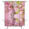 cortina de chuveiro de borboleta rosa
